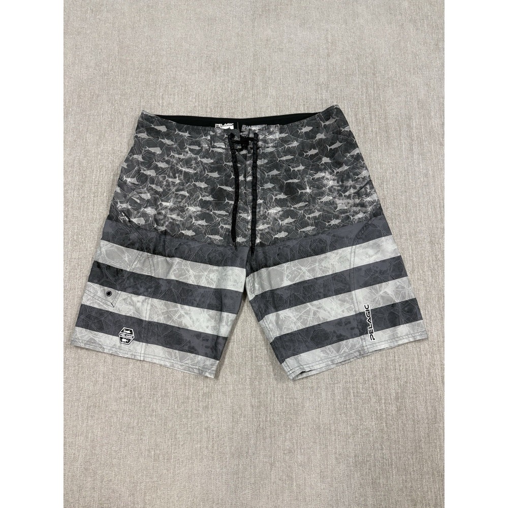 Pelagic Sharkskin Performance Board Shorts Mens 36 Swim Trunks 10" Printed Gray